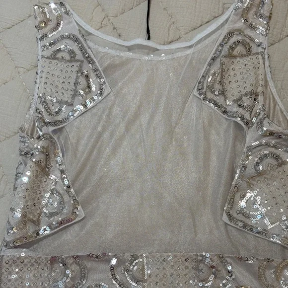 NWT Unique Vintage Beige Sequin Dress with Fringe Size XL - Picture 12 of 14